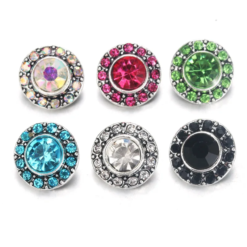 10pcs/lot 6 Color Flower Snap Jewelry Rhinestone Metal Snap Buttons Fit 12mm Sivler DIY Snap Bracelets Jewelry 0019