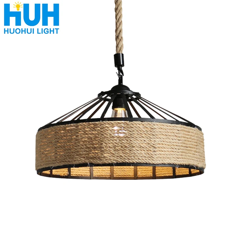 Vintage Hemp rope chandelier retro E27 Industrial Retro Lamp Base Loft Iron Lamp Bedroom Dining Room cafe bar chandelier