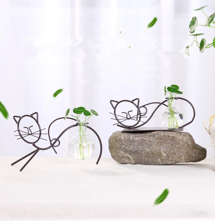 1PC Home Decor Glass Vase Home Decor ZAKAKA Cute Cat Micro-landscape Hydroponic Bottle Office Decor Hydroponic Vase JL 283