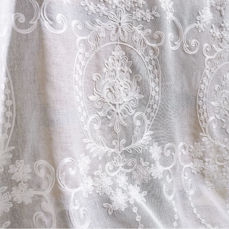 Customized Embroidered White Voile Tulle Sheer Curtains Encryption Curtains Bedroom Window Curtain Living Room Rideaux Voilage