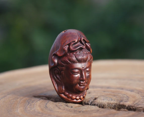 Red Sandalwood Wood Wooden Bead Carved GuanYin Buddha Pendant Mala Beads Japa Mala Bracelet Jewellry Findings DIY Accessories