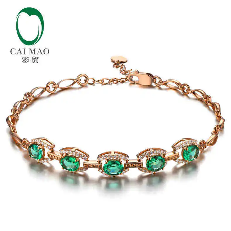 CaiMao 1.63 ct Natural Emerald 18KT/750 Rose Gold 0.32 ct Round Cut Diamond Bracelet bangle Jewelry Gemstone