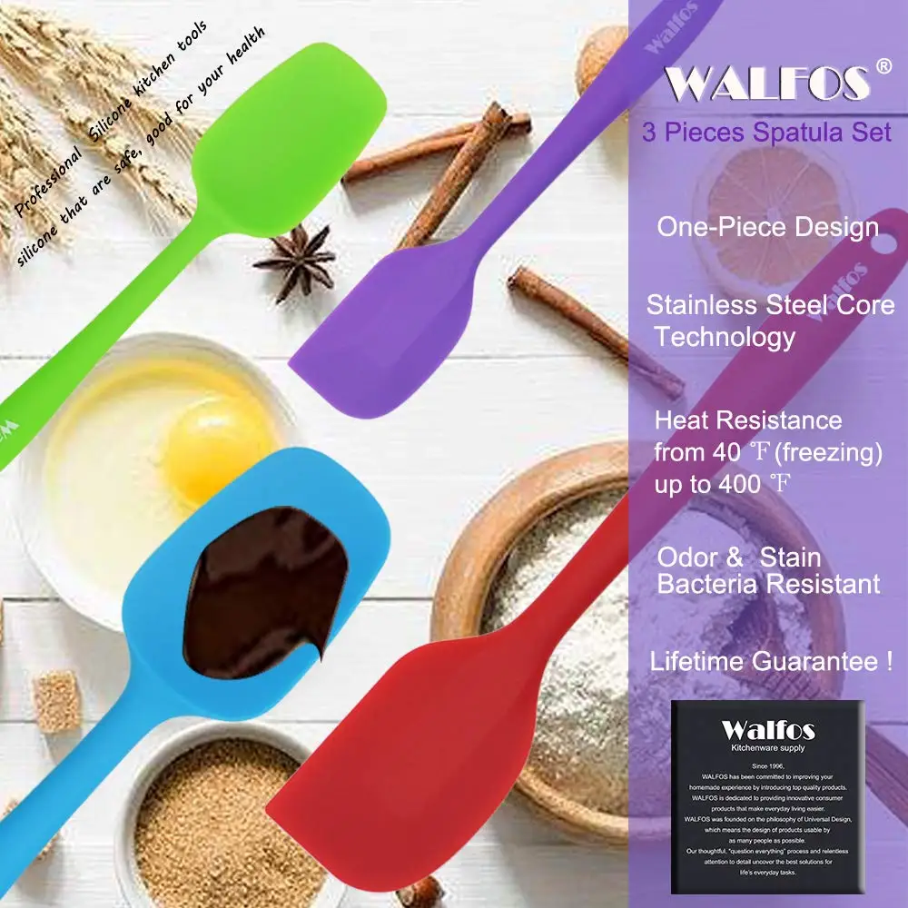 WALFOS Set of 4 Heat Resistant Silicone Cooking Tools Non-Stick Spatula Spoon Turner Accessories Baking Tools Kitchen Utensils