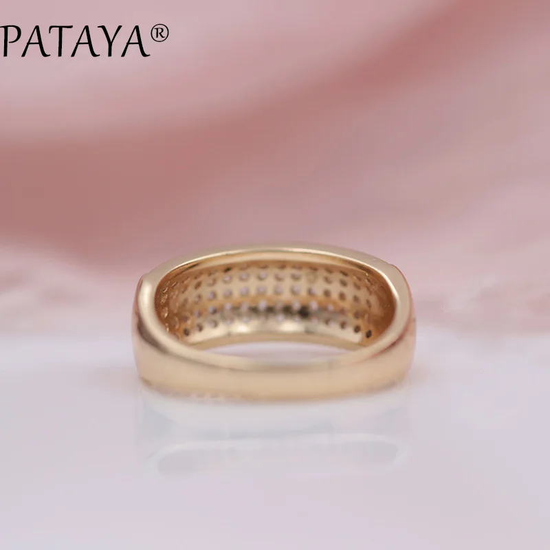 PATAYA New Arrivals 5 Row Lines White Natural Zirconia Fashion Wedding Engagement Rings For Women 585 Rose Gold Color Jewelry