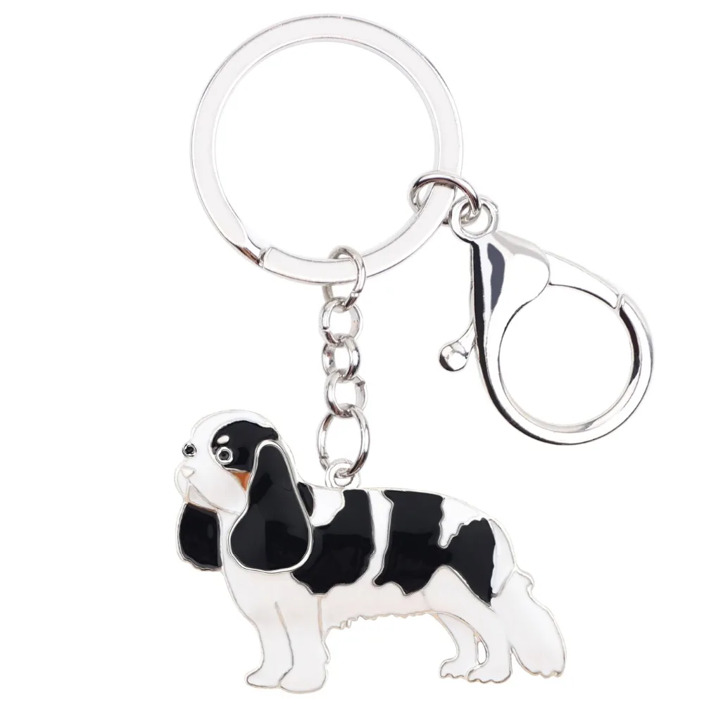 WEVENI Enamel Metal Cavalier King Charles Spaniel Dog Key Chains Keychain Rings Anime Jewelry For Women Girls Handbag Car Charms