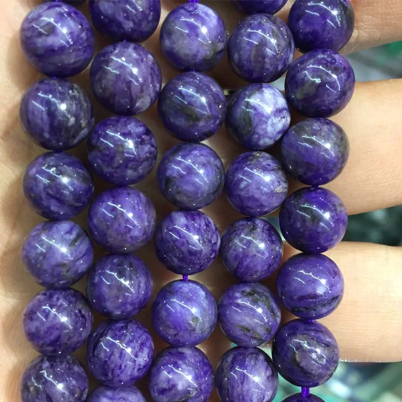 Genuine Undyed Charoite from Russia Round Loose Beads 6/8/10MM Natural Stone For Jewelry Making DIY Healing Power Yoga Bracelet