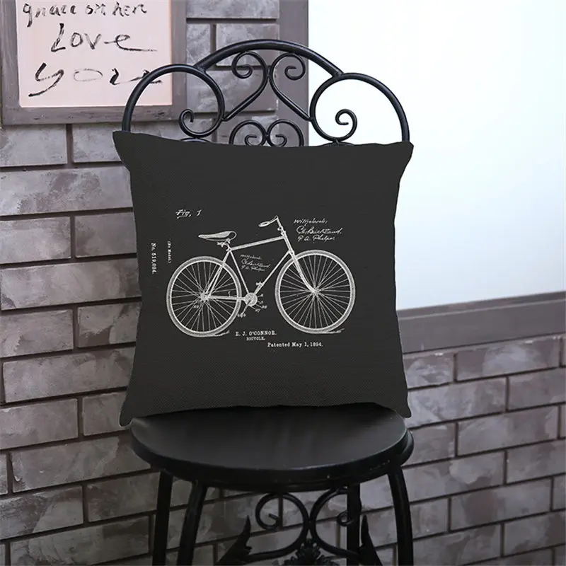 Black and white bicycle guitar Cushion Cover Decorative Pillowcase Chair Seat Square Car Pillow Cover Home Living Textile BZ-150