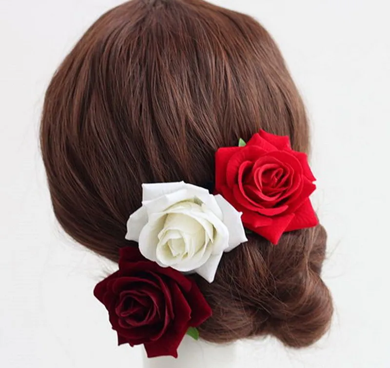 

30pcs/lot 7cm Artificial Rose Flower Hair Clip Brooch Pins Bridal Wedding Party Woman Flower Hair Accessory