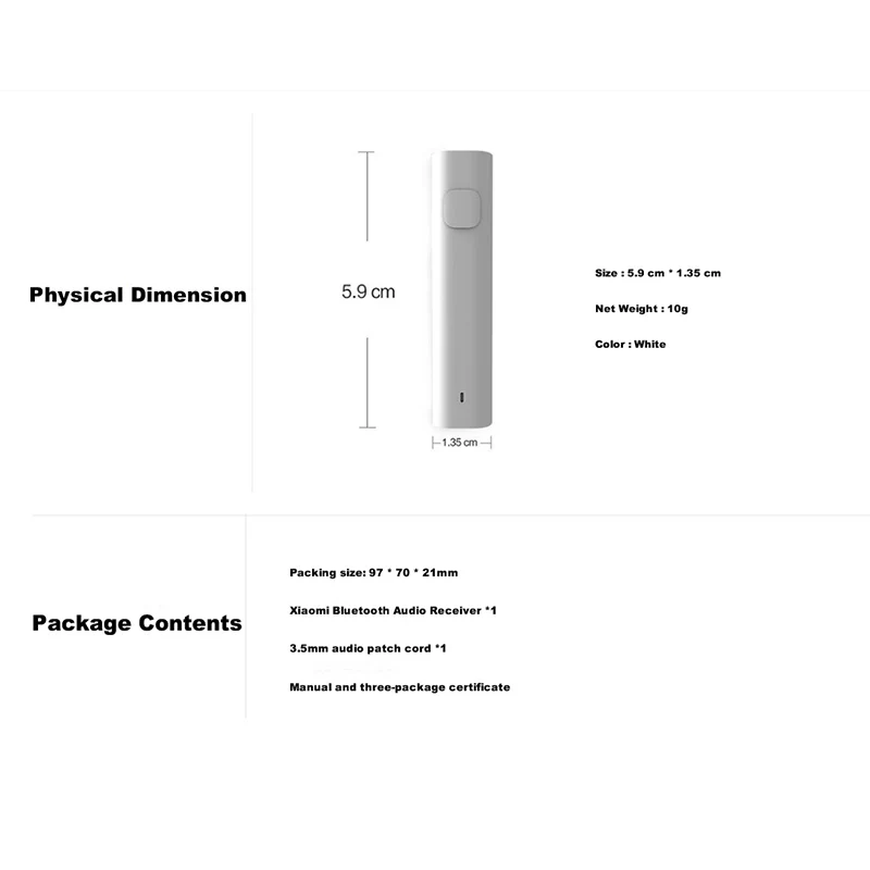 Xiaomi Bluetooth Audio Receiver Wireless Adapter Professional Amplifier Chip Bluetooth 4.2 Built-in Battery Dual-link Connection