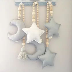 Nordic Wooden Beads Ornament Double Star Moon Kids Room Decoration Baby Crib Tent Hanging Pendant Wall Decor Photography Props