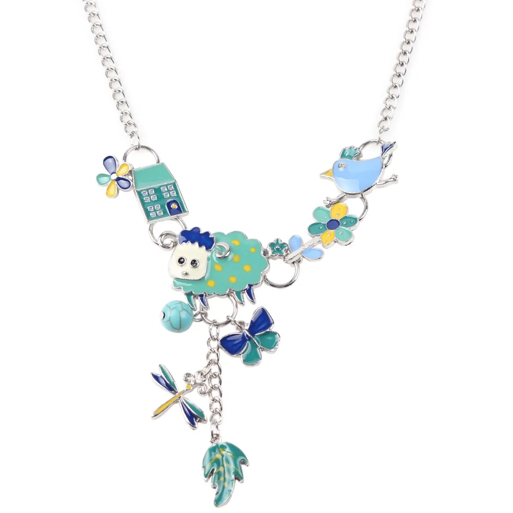 Bonsny Enamel Sheep Bird Maxi Necklace Women Pendant Statement Choker Chain Collar 2017 New Trendy Jewelry For Women Bijoux Gift
