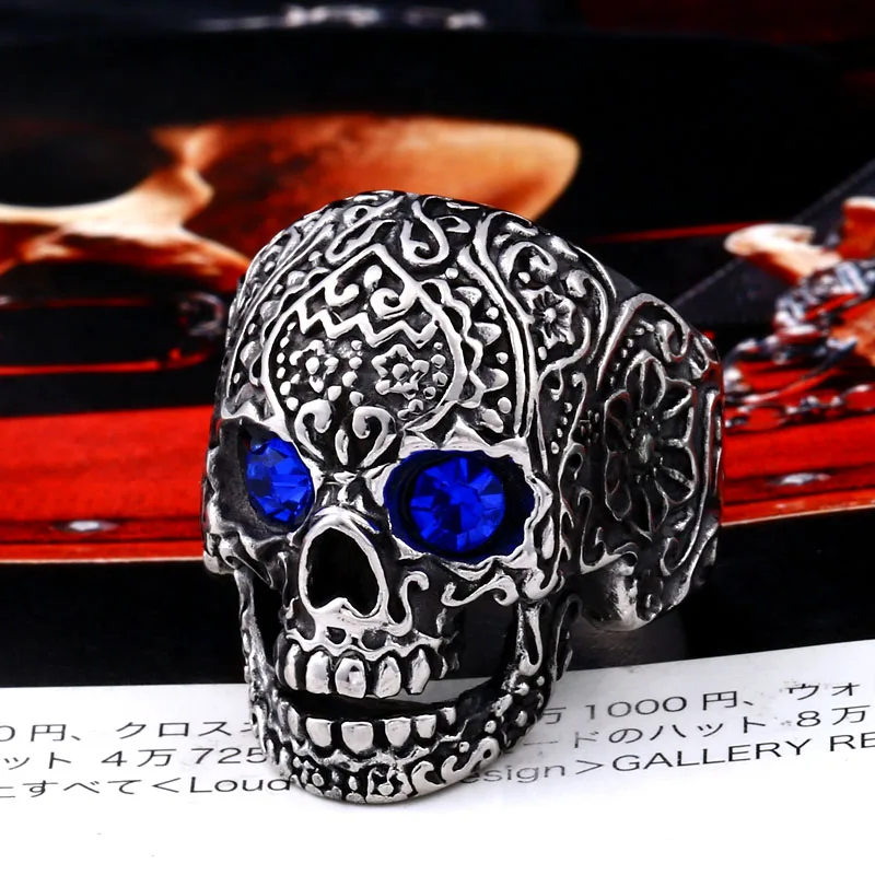 Beier new store 316L Stainless Steel Fashion skull men\'s ring red blue eyes ring High quality jewelry gift LLBR8-644R