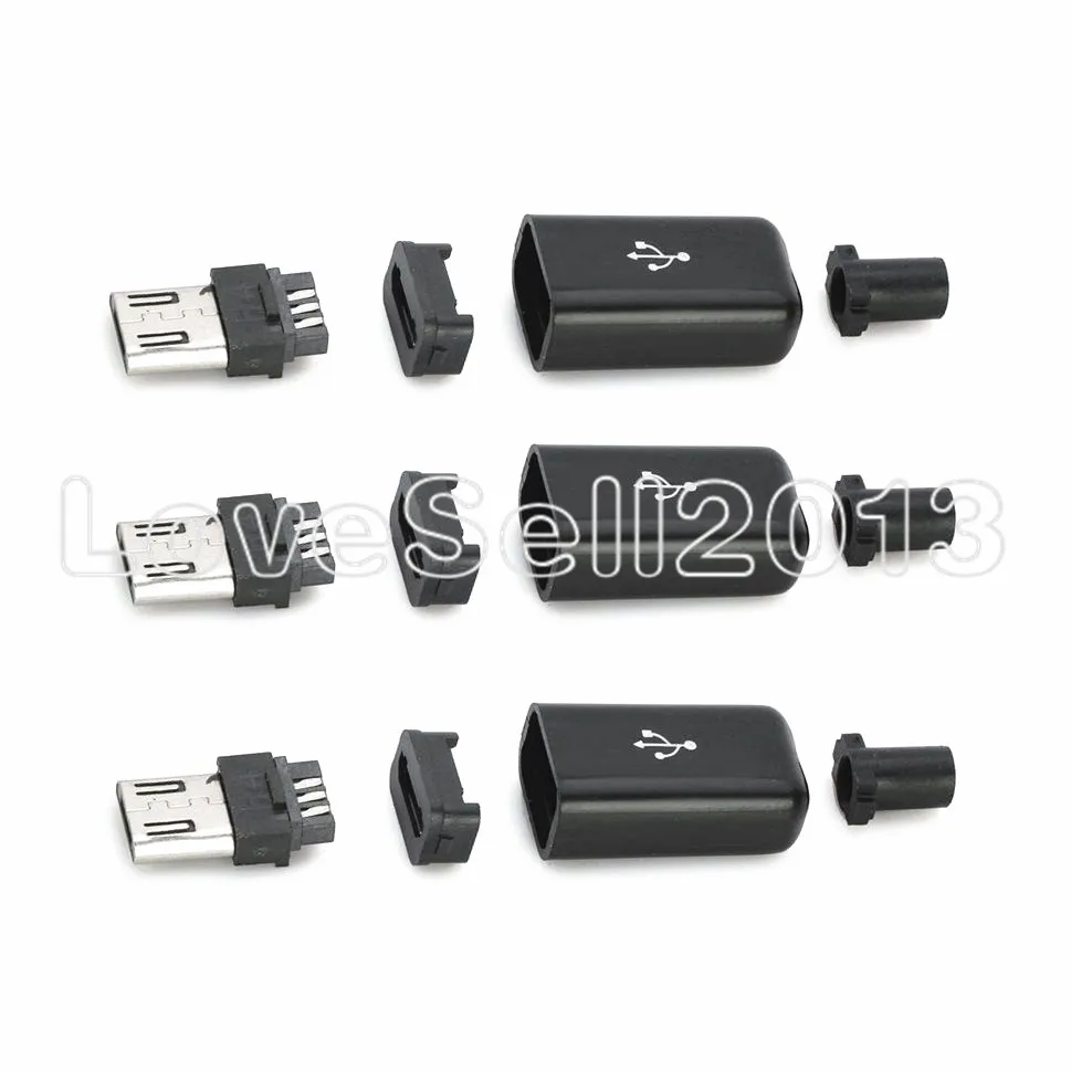 Kit de conectores Micro USB macho con cubiertas, 100 unids/lote, Color negro, Envío Gratis