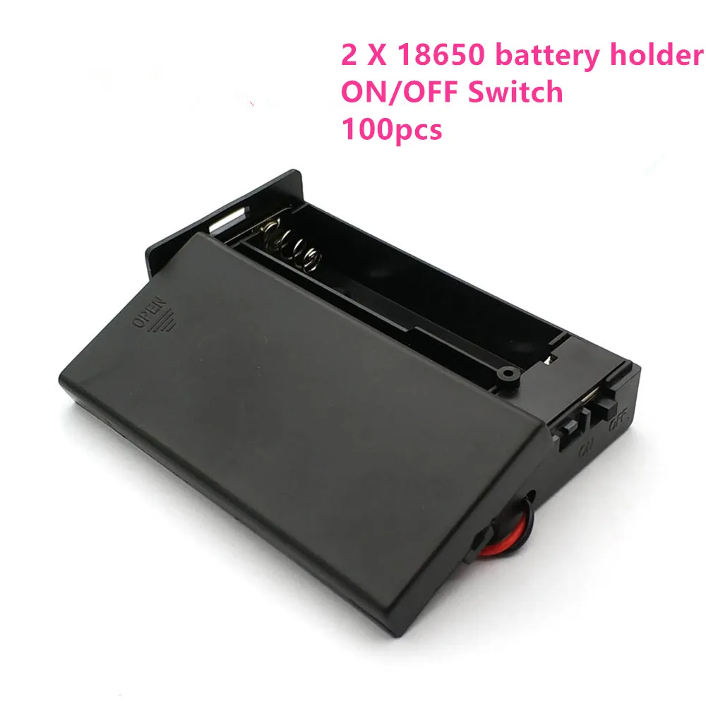 Free shipping 100pcs 2X18650 battery holder case with switch 7.4V 18650 battery Storage boxes