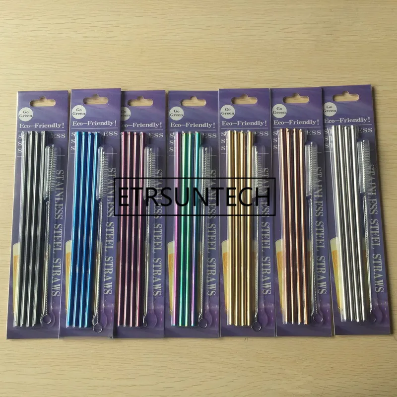 350sets Colorful Stainless Steel Drinking Straws Straight and Bent Reusable Filter With Brush DIY Tea Coffee Tools Party Supply