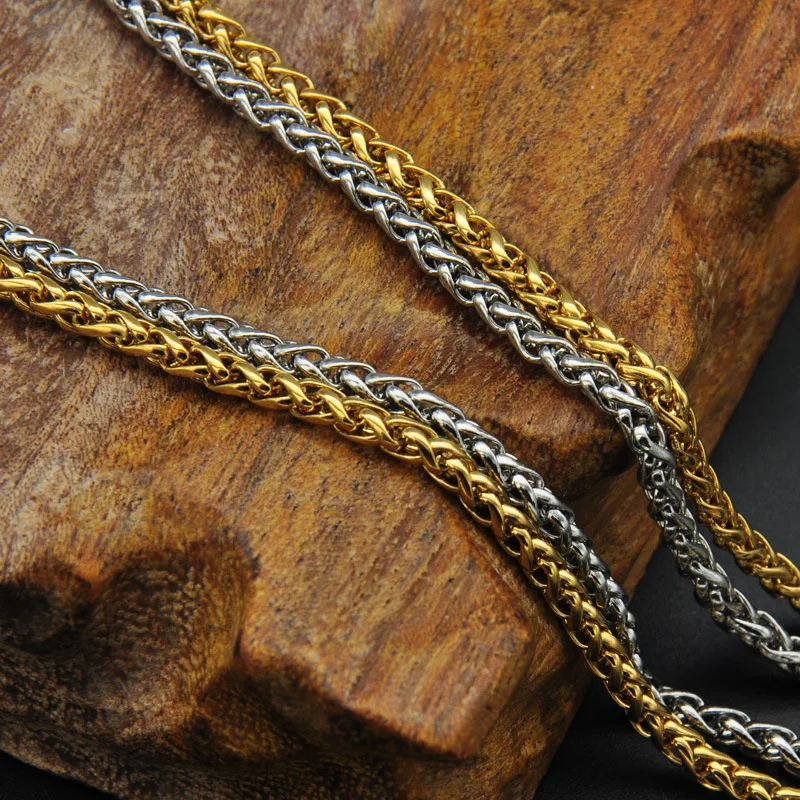 USENSET Gold Plated Textured Rope Chain Necklace Minimalist Stainless Steel Men Chains Neck Jewelry чокер