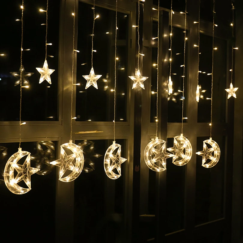 Moon star icicle led Lights curtain fairy string light Holiday Christmas Wedding party Ramadan home decoration Lighting Lamps