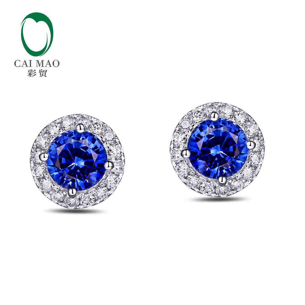 Caimao Jewelry 1.00ct Natural Sapphires 0.16ct Diamond 18kt Gold Earrings Stup Earring Promotion