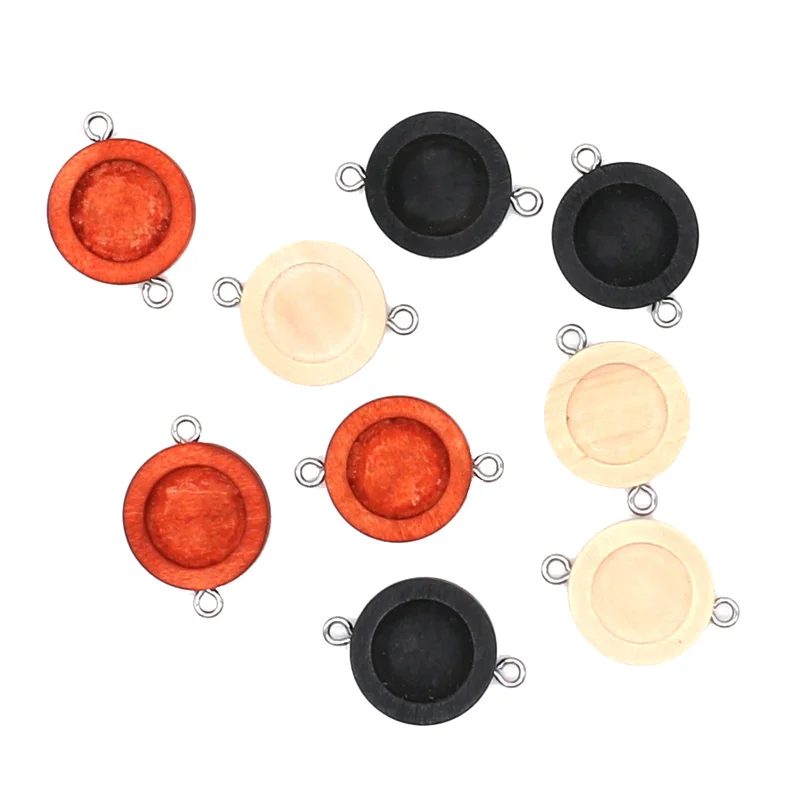Aiovlo 20pcs/lot Fit 12mm Wooden Two Holes Hanging Stainless Steel Sheep Eye  Cabochon Base Setting for DIY Jewelry Making