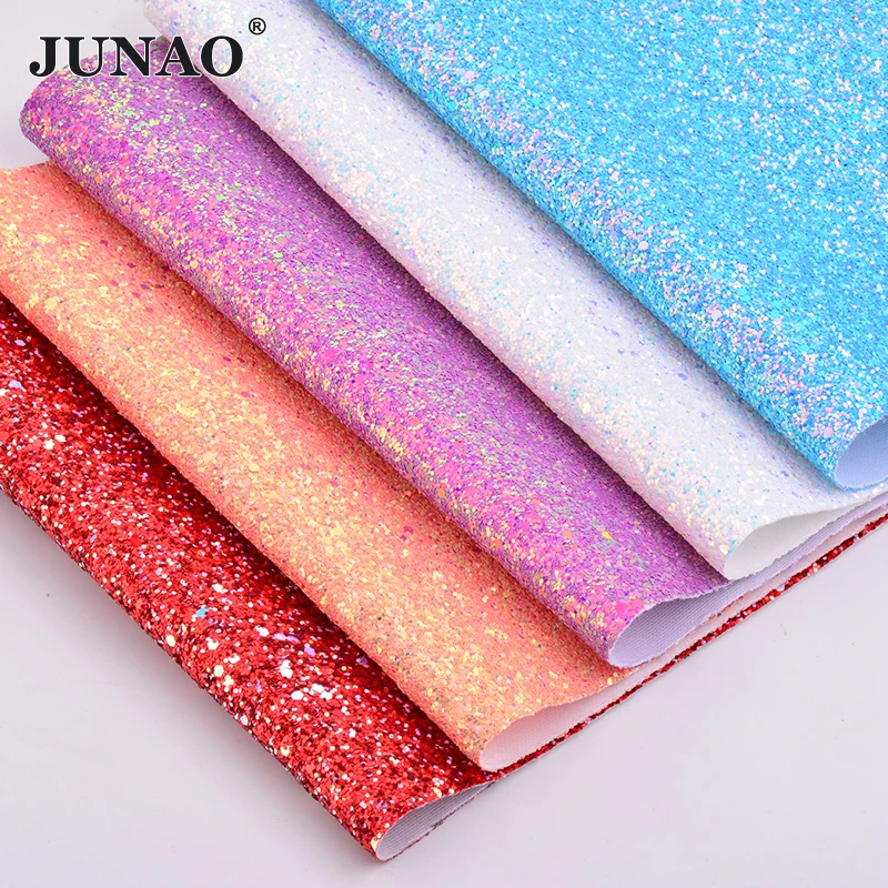 JUNAO 20x34cm Sewing Glitter AB Artificial Leather Trim Synthetic Sequins Fabric Paillette Fake Leather Jewelry Material for DIY