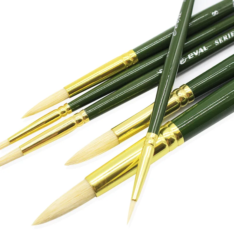 6 pcs Artist Bristle Hair Aluminum Quality Gold Green Student Art Drawing Material Oil Painting Watercolor Round Set supplies