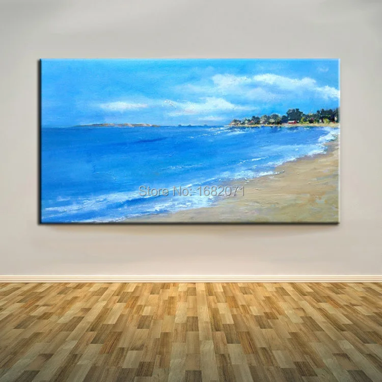 Artist Hand-painted High Quality Abstract Blue Sea and Sky Oil Painting For Wall Decoration Beautiful Beach Oil Painting