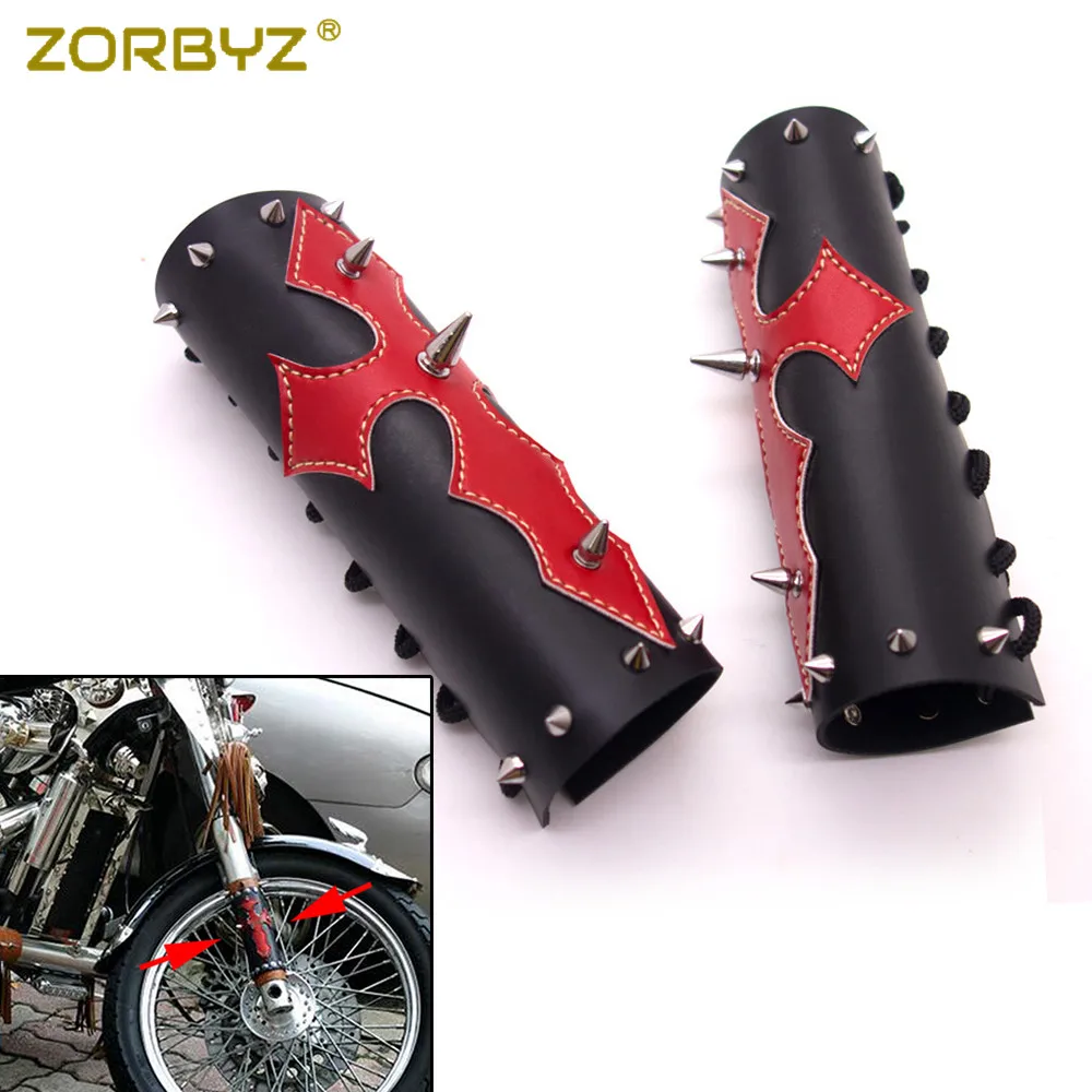 ZORBYZ-cubierta protectora Universal para motocicleta, Protector de horquilla delantera de cuero PU negro para Harley, Honda, Ducati, Triumph