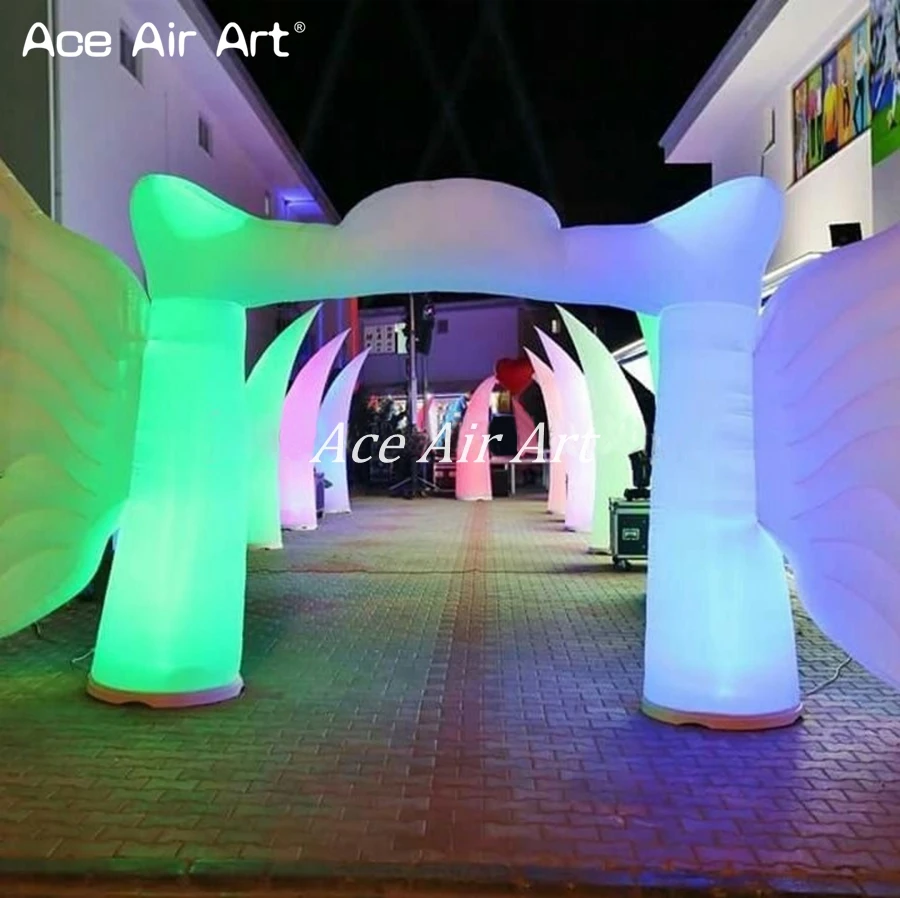 5.5m W Beautiful Inflatable Angel Gantry Glow Arch Fly Wings Archway With LED Light And Base For Wedding or Night Party