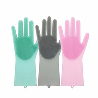 1 pairs Silicon Dish Scrubber Rubber Gloves Food Grade Cleaning Sponge Dishwashing Brushs Magic Silicone Gloves