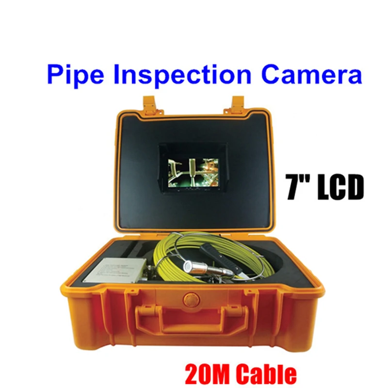 23mm lens Industrial Endoscope 20m Cable Fiberglass 7'' TFT LCD Waterproof Drain Pipe Sewer Inspection Camera System