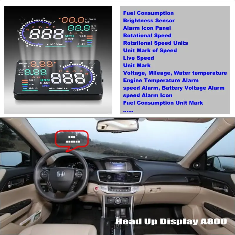 

Автомобильный дисплей HUD для Honda Accord Inspire Spirior, автомобильные аксессуары, система сигнализации, подключи и работай, экран для безопасного вождения