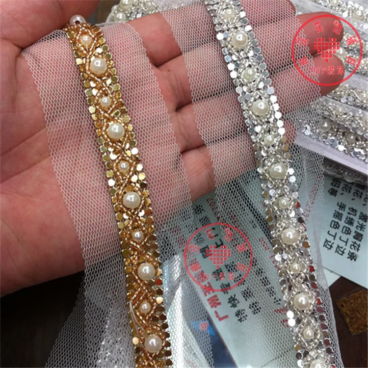 Gold silver lace accessories Pearl series Sweater lace collar decoration diy accessories nail bead neckties lace trim