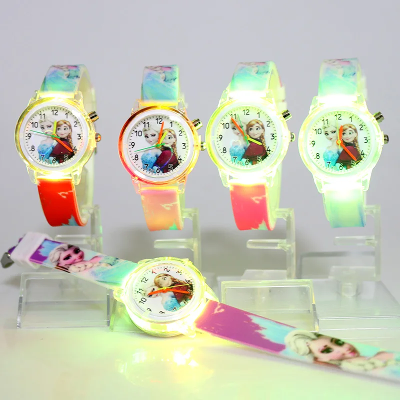 Princess Elsa Children Watches Kids Colorful Light Source Princess Grils Watch Party Gift Ladies Clock Wrist Relogio Feminino