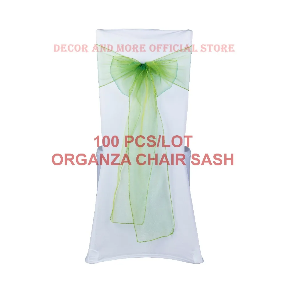 

100PCS Wedding Chair Ties Organza Chair Sashes Green Red Gold Party Banquet Hotel Decoration Chair Bows Sash 18x275CM Wholesale