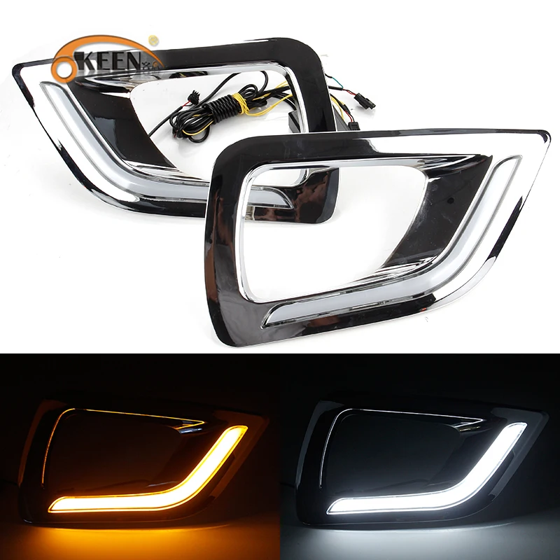 

OKEEN 12V Car DRL for Nissan Navara NP300 2015 2016 2017 2018 LED Daytime Running Lights White Turn Signal Lamp Yellow Fog Lamp