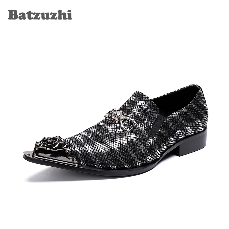 Batzuzhi 2018 New Men Shoes Metal Pointed Toe Black Genuine Leather Dress Shoes Men Oxfords Business and Party Chaussures Hommes