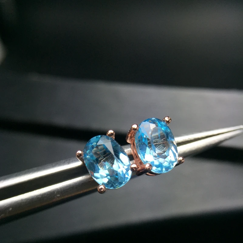 

925 Silver Natural Topaz ear studs for women wearing simple atmosphere made in China