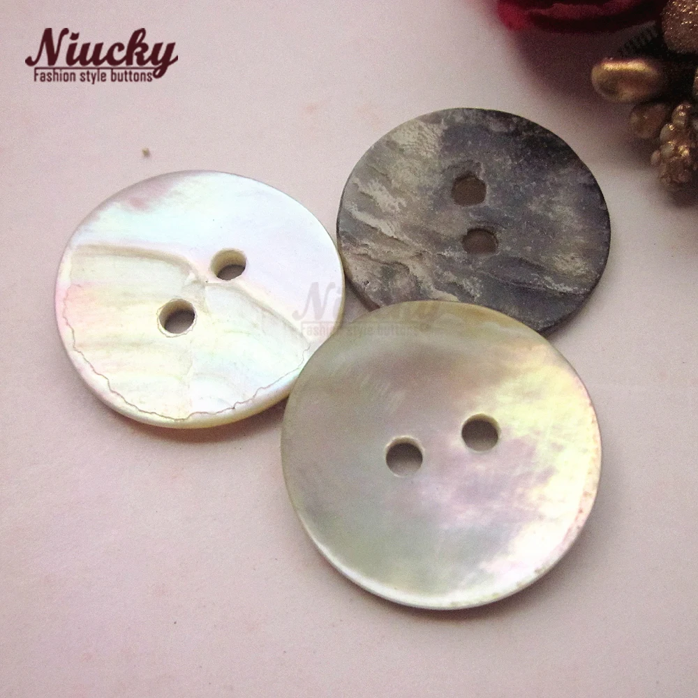 Niucky 21mm /23mm /25mm/ 30mm 2 holes Thickened Akoya Shell Coat Buttons Natural Big Shell Buttons Supplies S0101-051#21-30