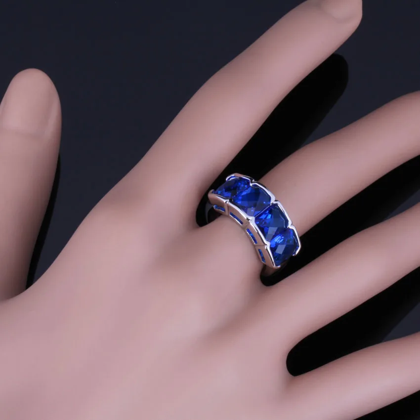 Excellent Blue Cubic Zirconia Silver Plated Ring V0623