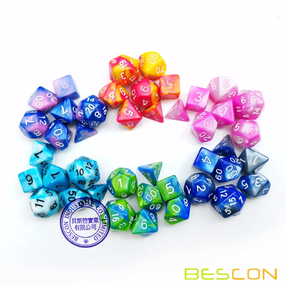 Bescon Mini Gemini Two Tone Polyhedral RPG Dice Set 10MM, Mini RPG Dice Set D4-D20 in Tube Packaging, Assorted Colored of 42pcs