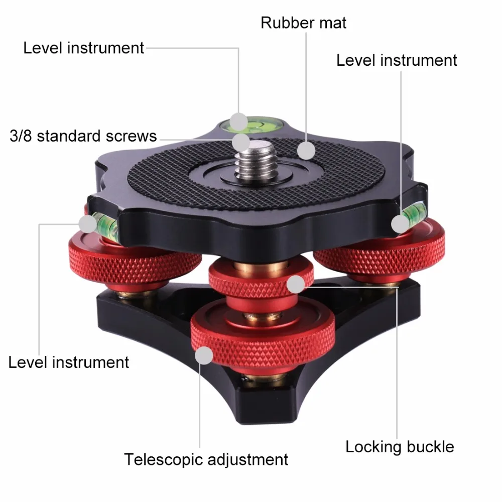 PULUZ DSLR Camera Leveling Base Head Tri-wheel Aluminum Alloy Adjustment Dials Leveling Base Ball Head for Camera Tripod Head