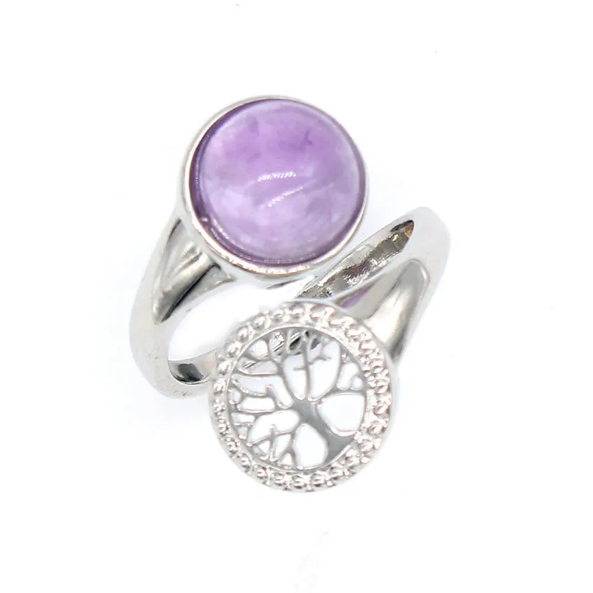 

Crystal Tree Life Rings Natural Amethyst Rose Quartz Lapis Lazuli Tiger Eye Stone Adjustable Finger Ring Popular Women Jewelry