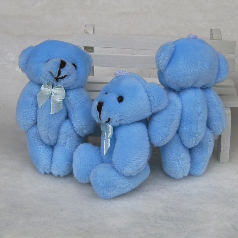 100PCS/LOT Mini Teddy Bear Stuffed Plush Toys 8cm  Small Bear Stuffed Toys blue  pelucia Pendant Kids Birthday Gift HMR043