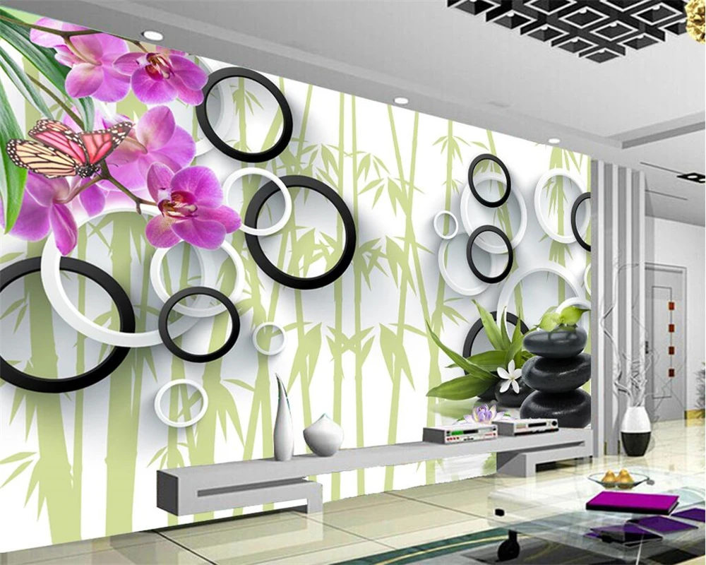 

Beibehang Home decoration wallpaper mural 3D butterfly blue bamboo lotus reflection interior decoration background 3d wallpaper