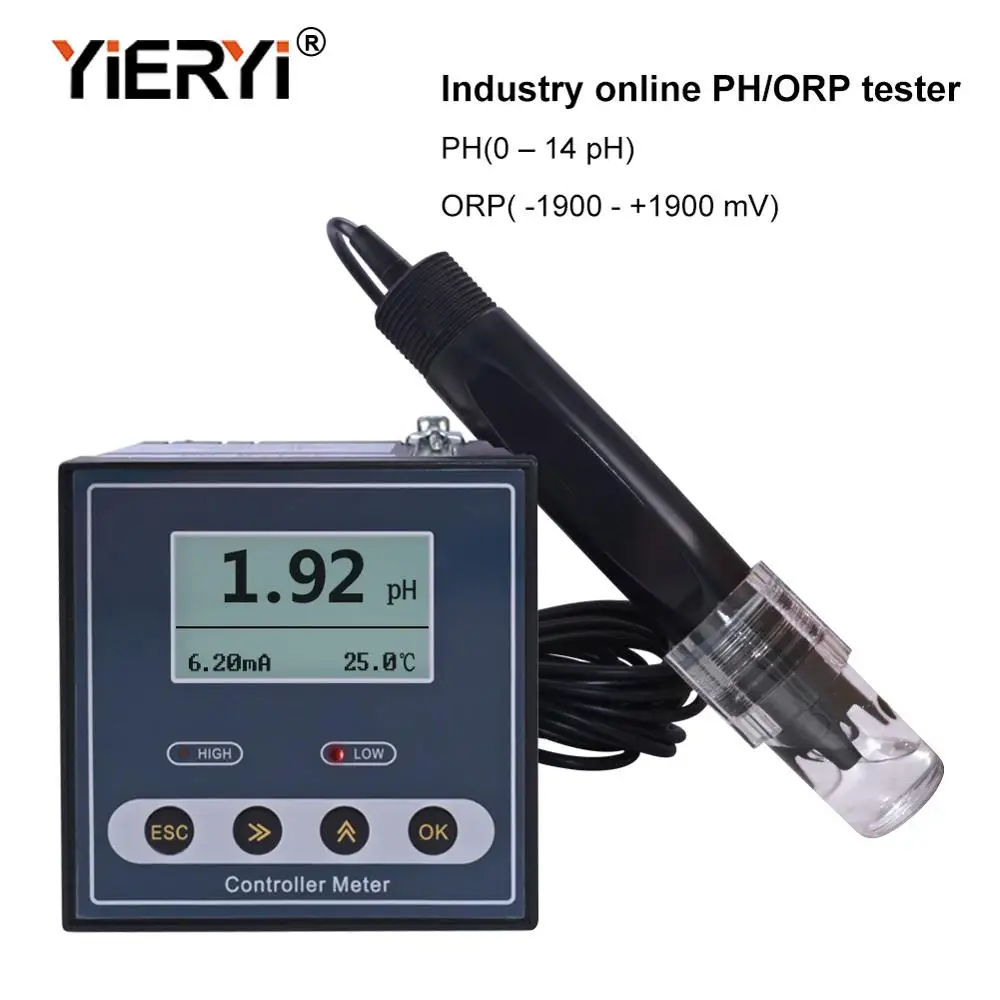 Yieryi Original Online Industrial PH Controller ORP Meter Monitor Digital 0.02 PH 1MV Upper Lower Limit Control Alarm PH Tester