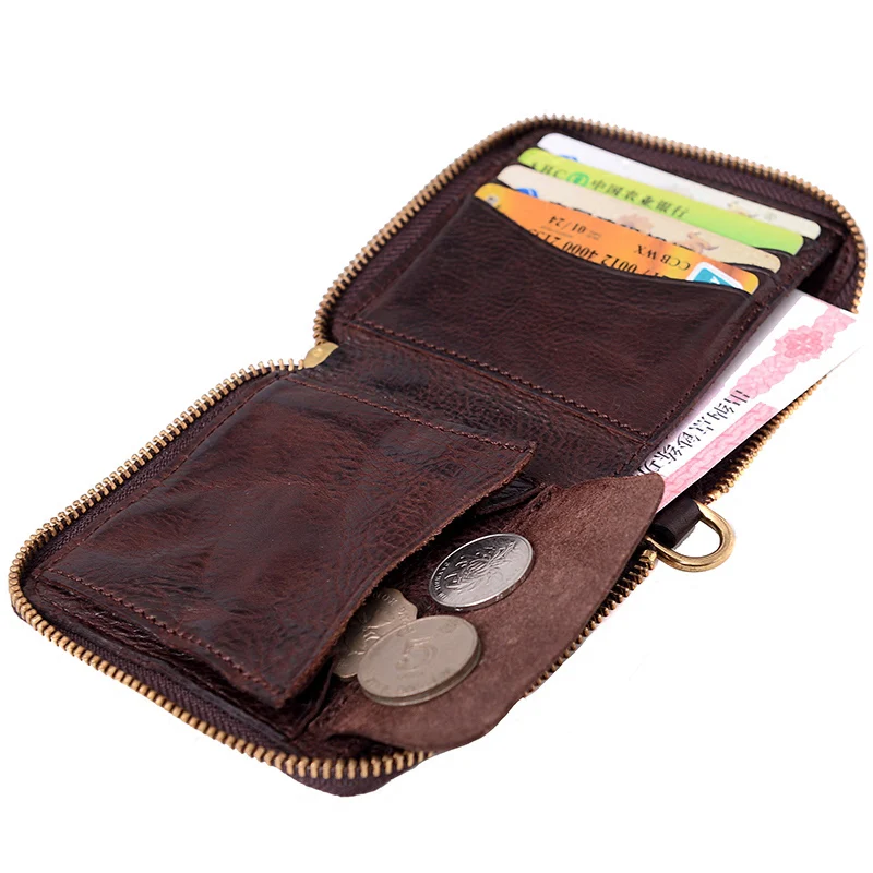 AETOO Handmade leather wallet man short soft leather zipper wallet Retro youth personality cowhide Money Clip