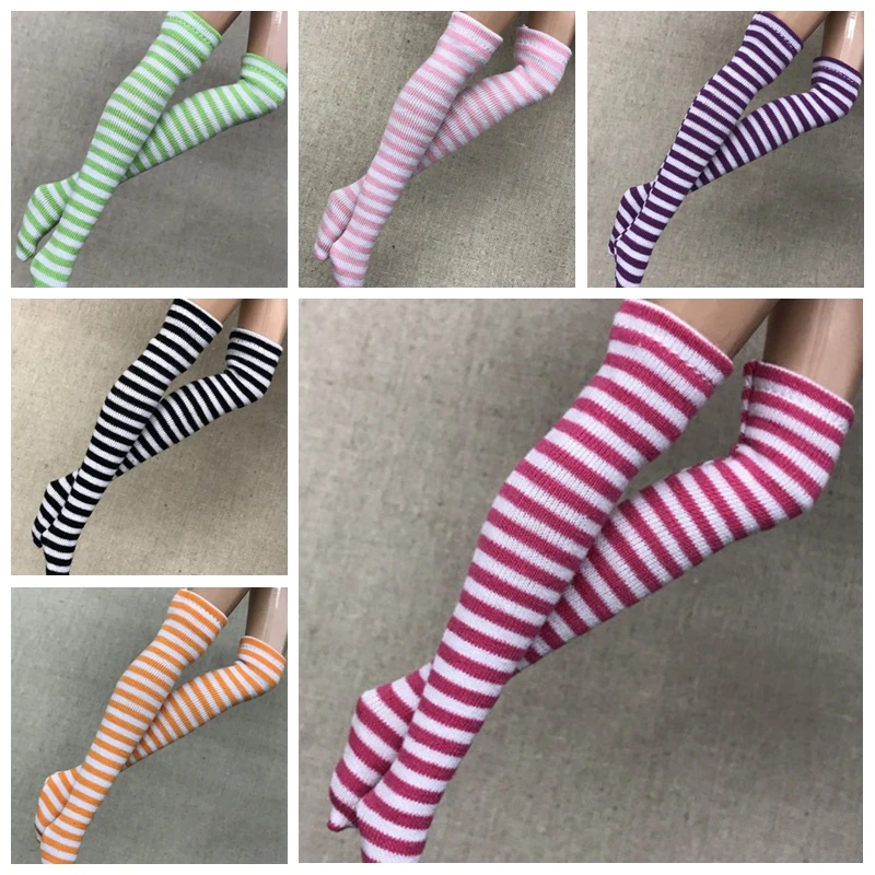 

1 Pair Candy Color Stripe Stocking Socks for Blyth, Azone S, OB, Momoko, Licca 1/6 Dolls Accessories