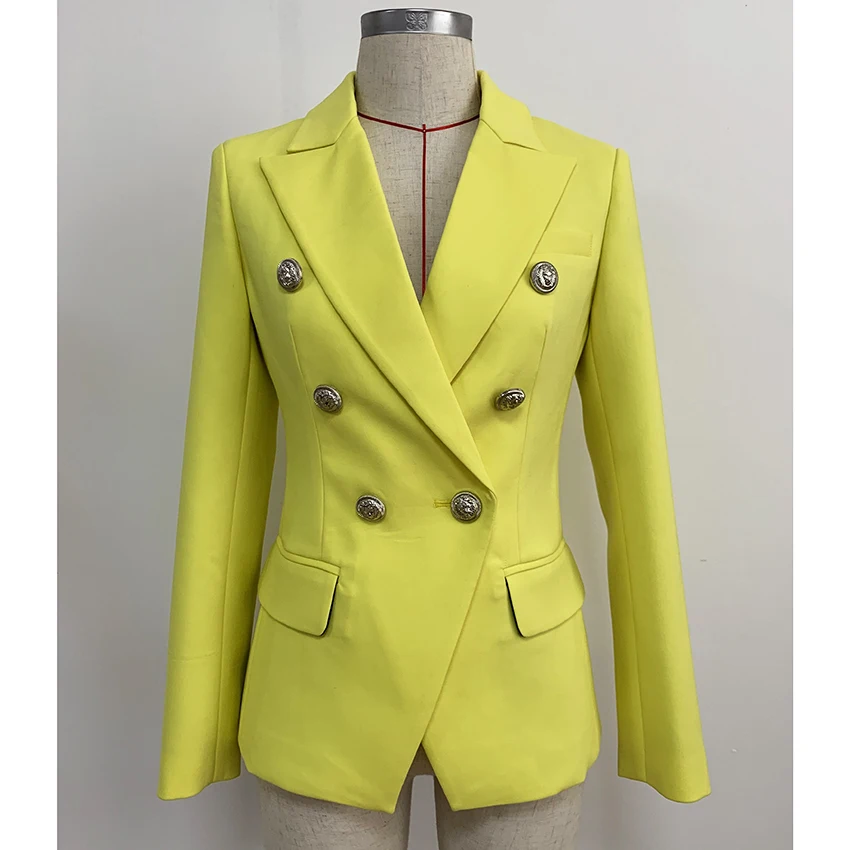 HIGH STREET New Fashion 2024 Classic Designer Blazer Jacket Women\'s Lion Metal Buttons Double Breasted Yellow Blazer Outer