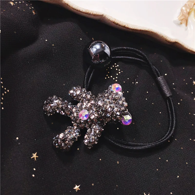 Fashion Simple Girls Rhinestone hair accessories Sweet little bear headband rubber band elastic hair bands 2020 1pcs