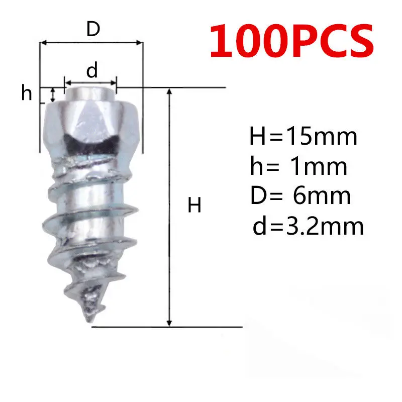 100 Pcs Stud Screw 15mm Anti-Slip Screw Stud Wheel Tyre Snow Tire Spikes Trim Auto Accessories for Auto Car SUV ATV